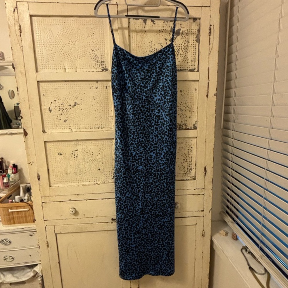 Blue Leopard Print Slip Dress